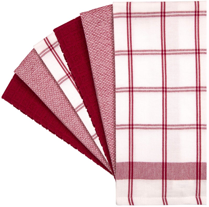 Bumble Towels Premium Kitchen Towels (20â€x 28â€, 6 Pack) | Large Cotton Dish Towels | Flat & Terry Highly Absorbent Kitchen Linen Set with Hanging Loop | Red Check - Image 3